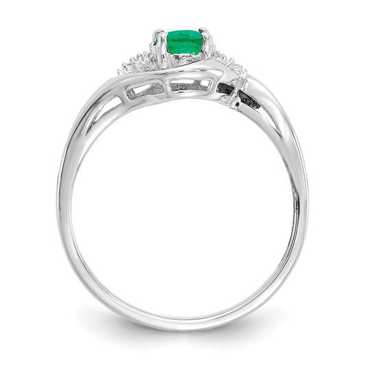 14k White Gold 6x4 Oval May/Emerald and Diamond Ring