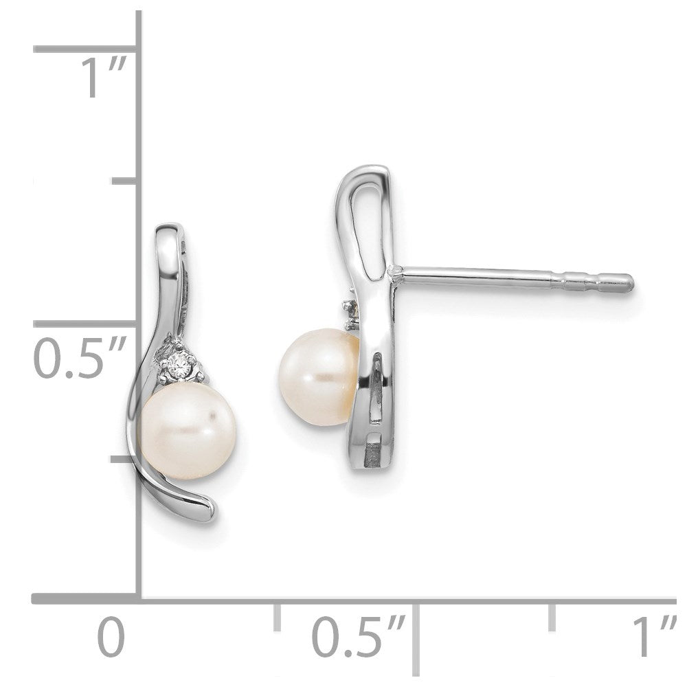 14k White Gold 4.5mm June/Freshwater Cultured Pearl and Diamond Post Earrings