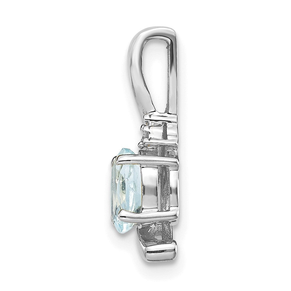 14k White Gold 6x4 Oval March/Aquamarine and Diamond Pendant