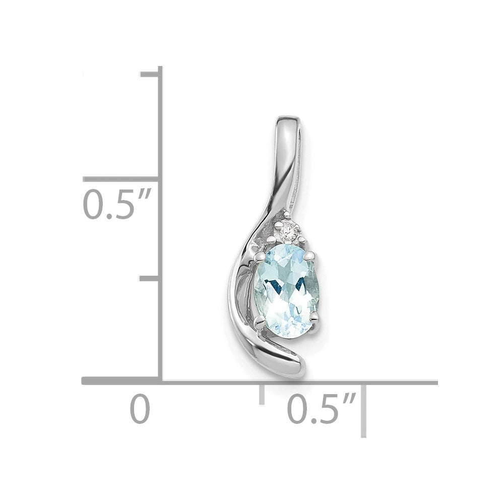 14k White Gold 6x4 Oval March/Aquamarine and Diamond Pendant