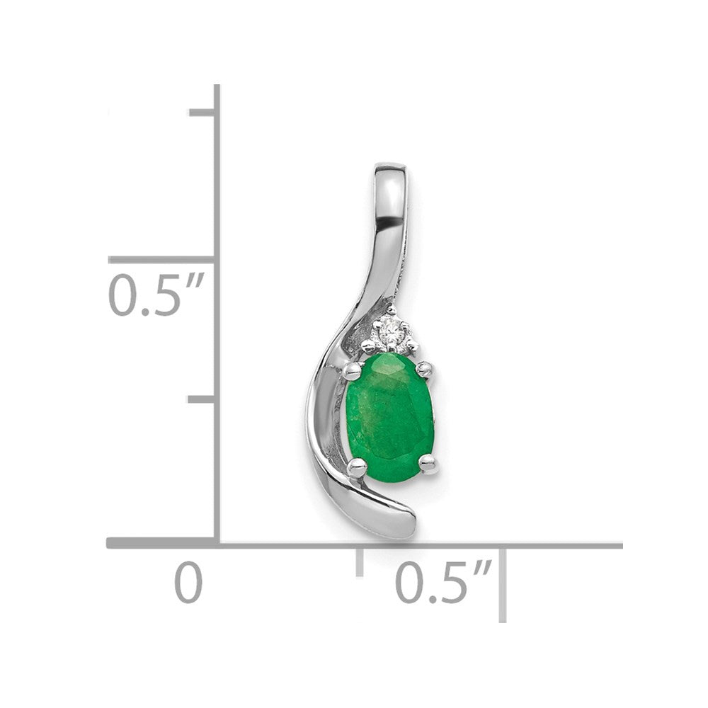 14k White Gold 6x4 Oval May/Emerald and Diamond Pendant