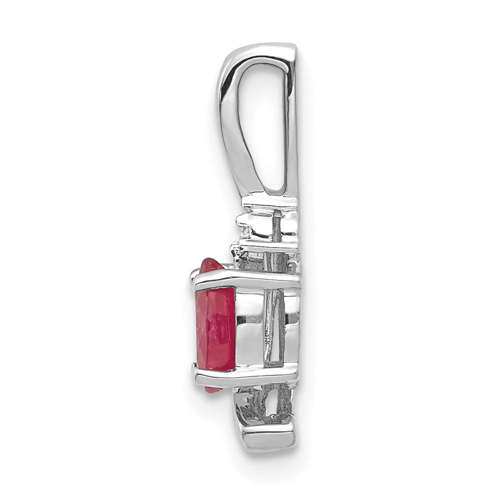 14k White Gold 6x4 Oval July/Ruby and Diamond Pendant