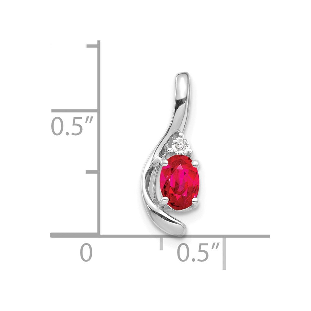 14k White Gold 6x4 Oval July/Ruby and Diamond Pendant