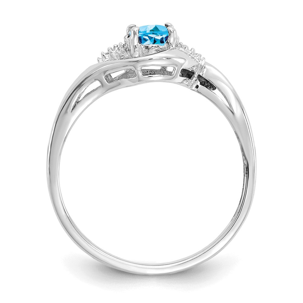 14k White Gold 6x4 Oval December/Blue Topaz and Diamond Ring