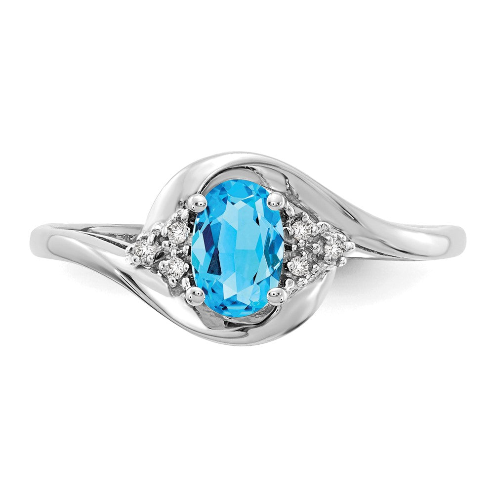 14k White Gold 6x4 Oval December/Blue Topaz and Diamond Ring