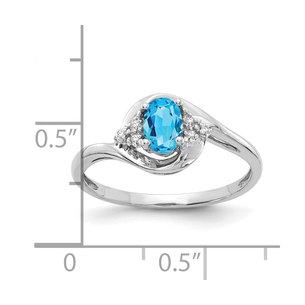 14k White Gold 6x4 Oval December/Blue Topaz and Diamond Ring