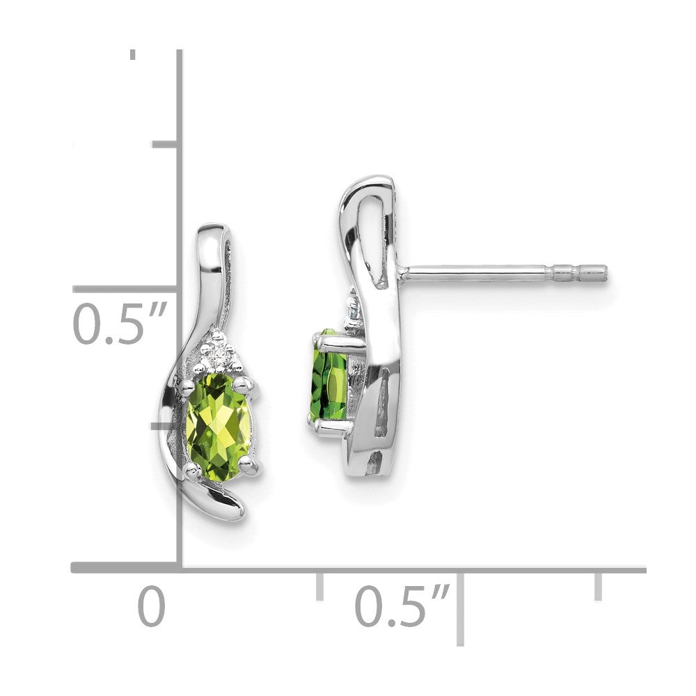 14k White Gold 5x3 Oval August/Peridot and Diamond Post Earrings