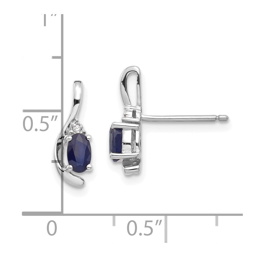 14k White Gold 5x3 Oval September/Sapphire and Diamond Post Earrings
