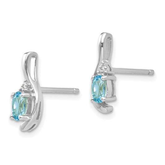 14k White Gold 5x3 Oval December/Blue Topaz and Diamond Post Earrings