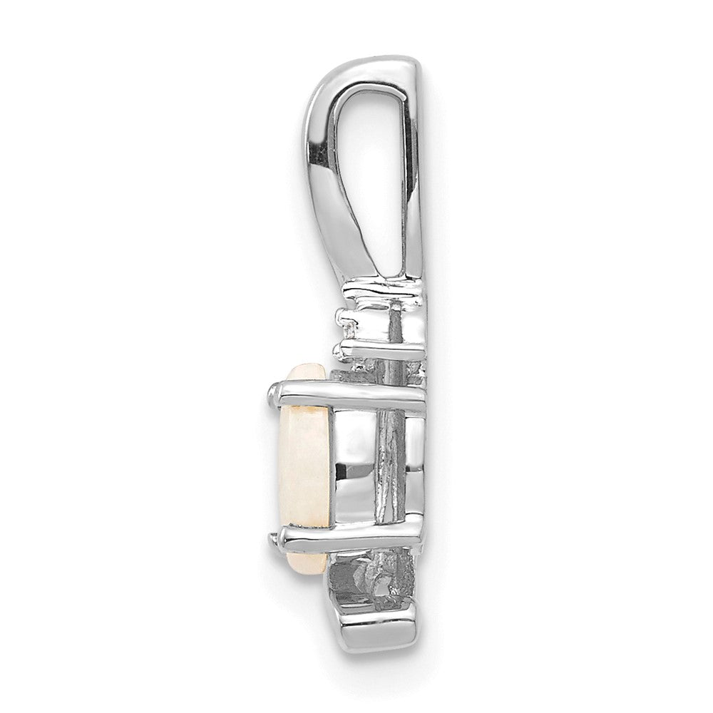 14k White Gold 6x4 Oval October/Opal and Diamond Pendant
