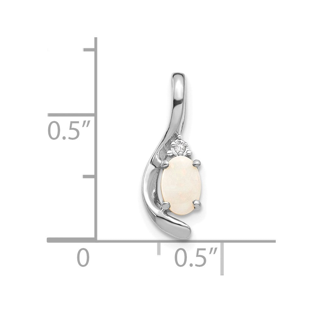 14k White Gold 6x4 Oval October/Opal and Diamond Pendant