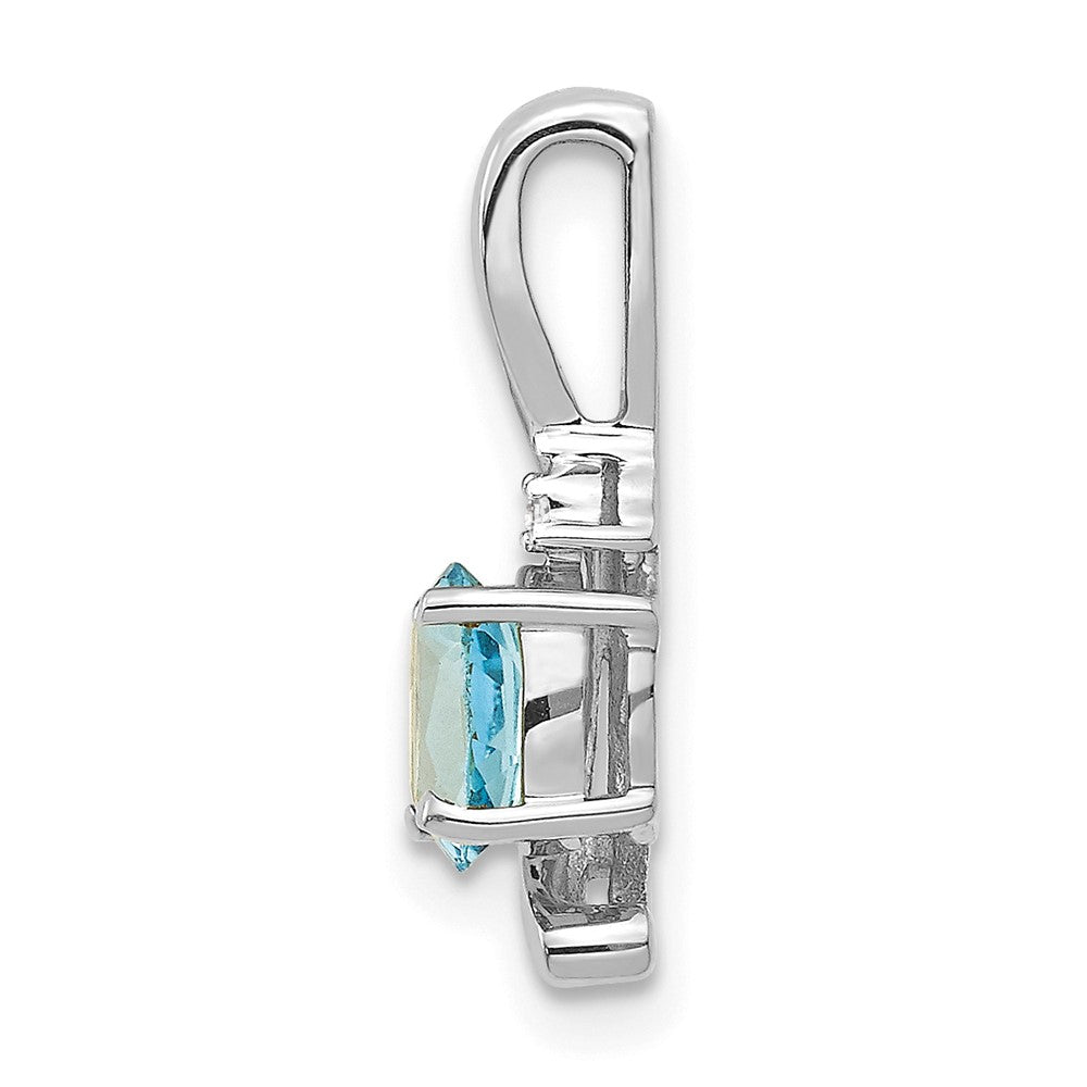 14k White Gold 6x4 Oval December/Blue Topaz and Diamond Pendant