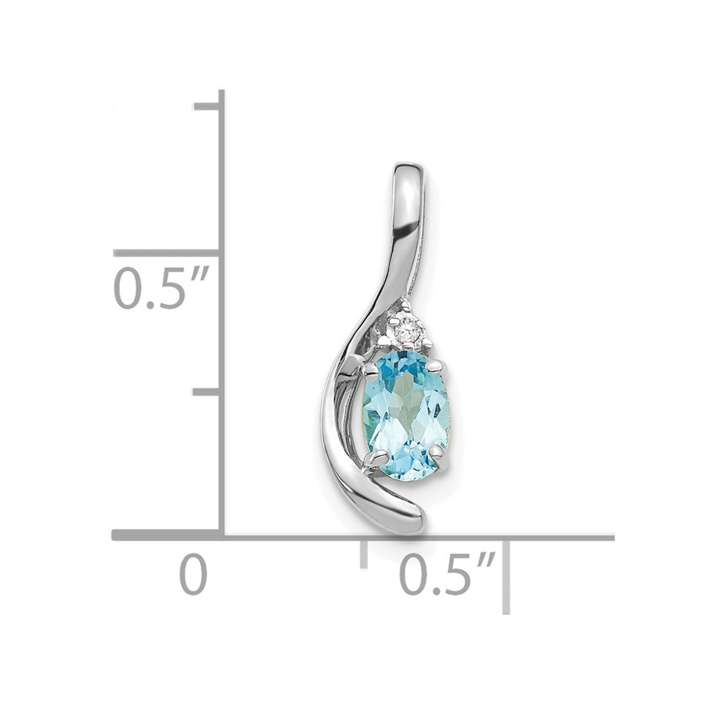 14k White Gold 6x4 Oval December/Blue Topaz and Diamond Pendant