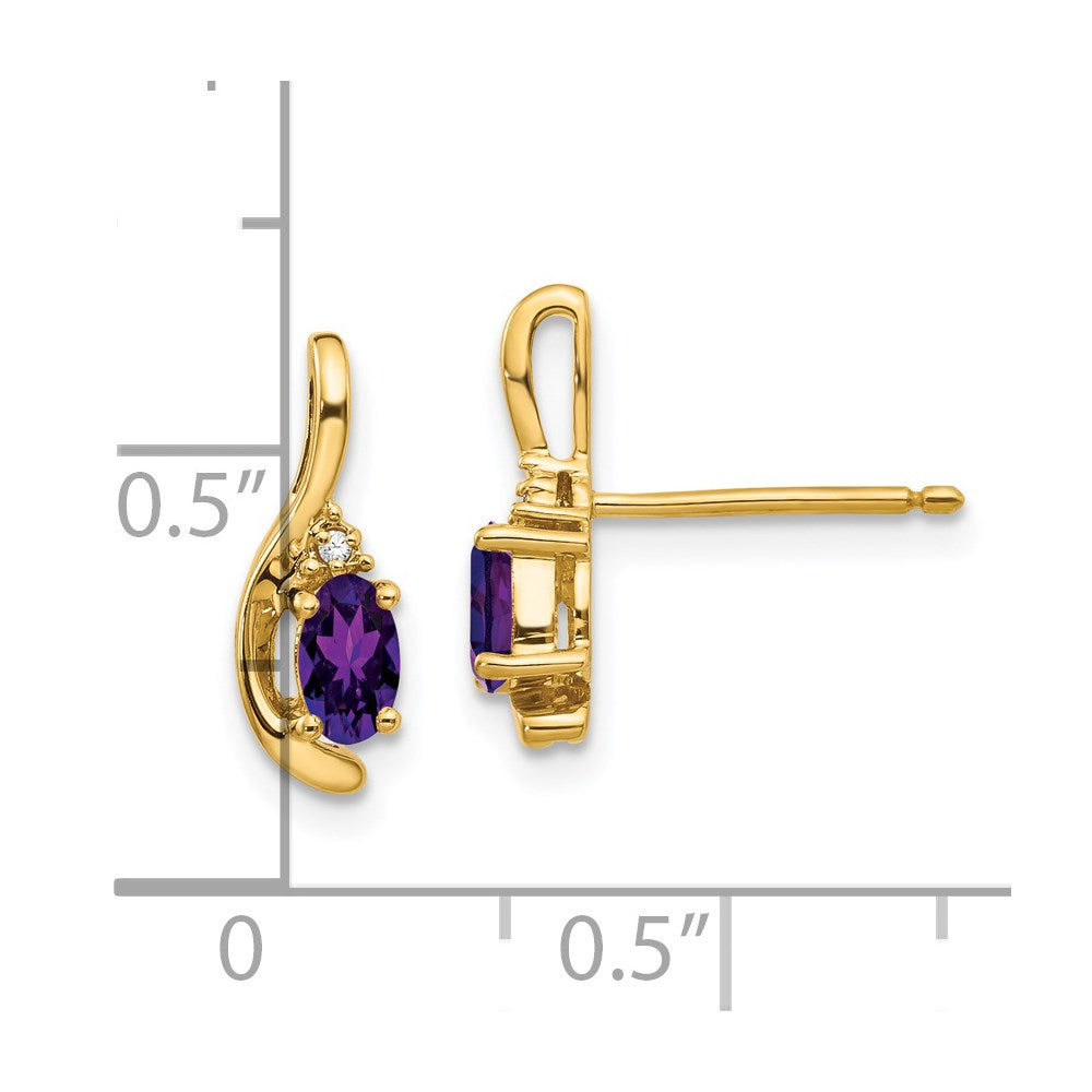 14k 5x3 Oval February/Amethyst and Diamond Post Earrings