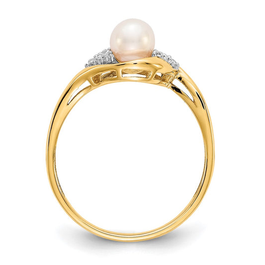 14k 5.5mm June/Freshwater Cultured Pearl and Diamond Ring