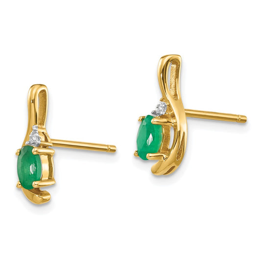 14k 5x3 Oval May/Emerald and Diamond Post Earrings