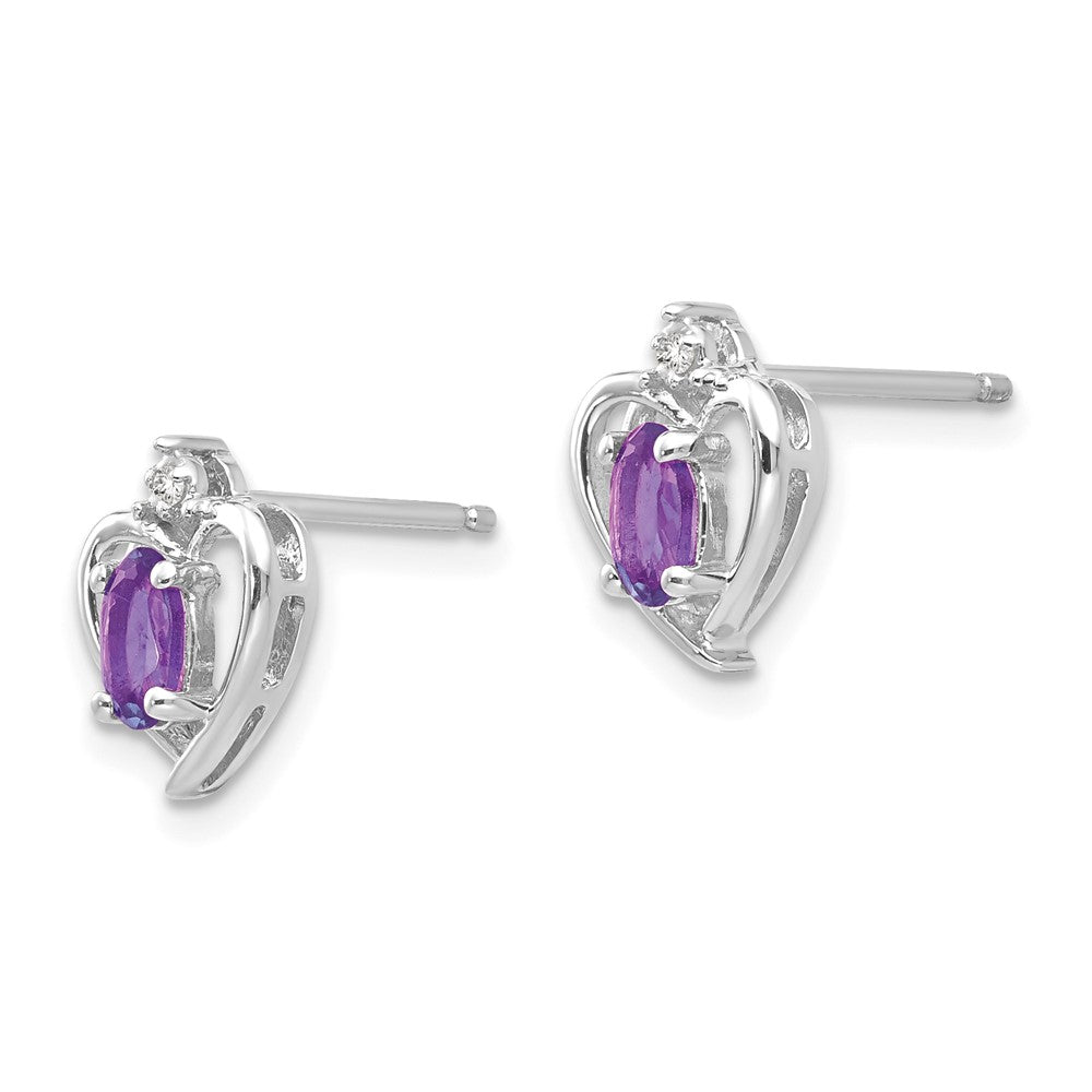 14k White Gold 5x3 Oval February/Amethyst and Diamond Heart Earrings