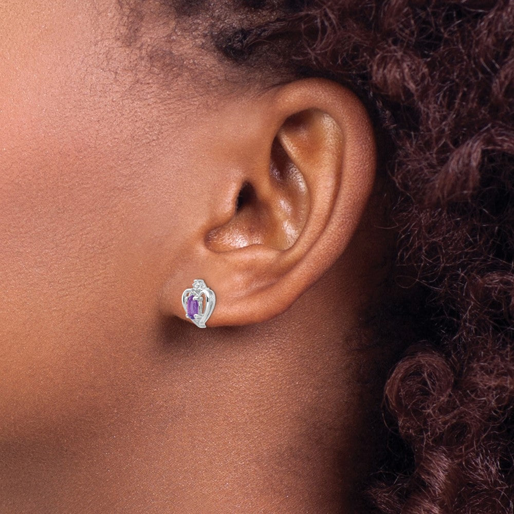 14k White Gold 5x3 Oval February/Amethyst and Diamond Heart Earrings