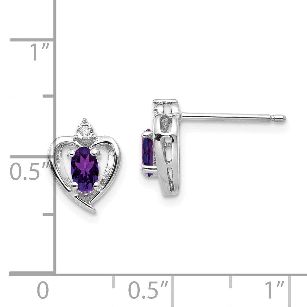 14k White Gold 5x3 Oval February/Amethyst and Diamond Heart Earrings