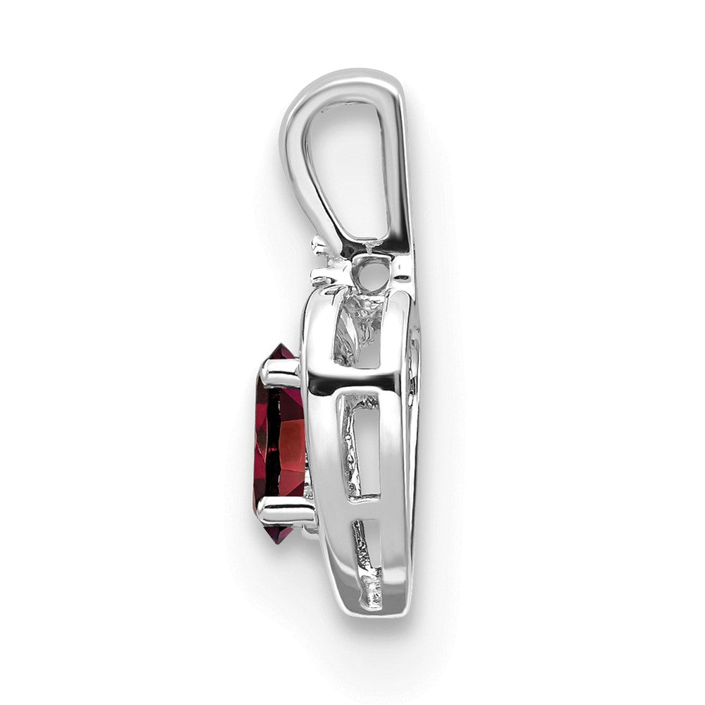 14k White Gold 6x4 Oval January/Garnet and Diamond Heart Pendant