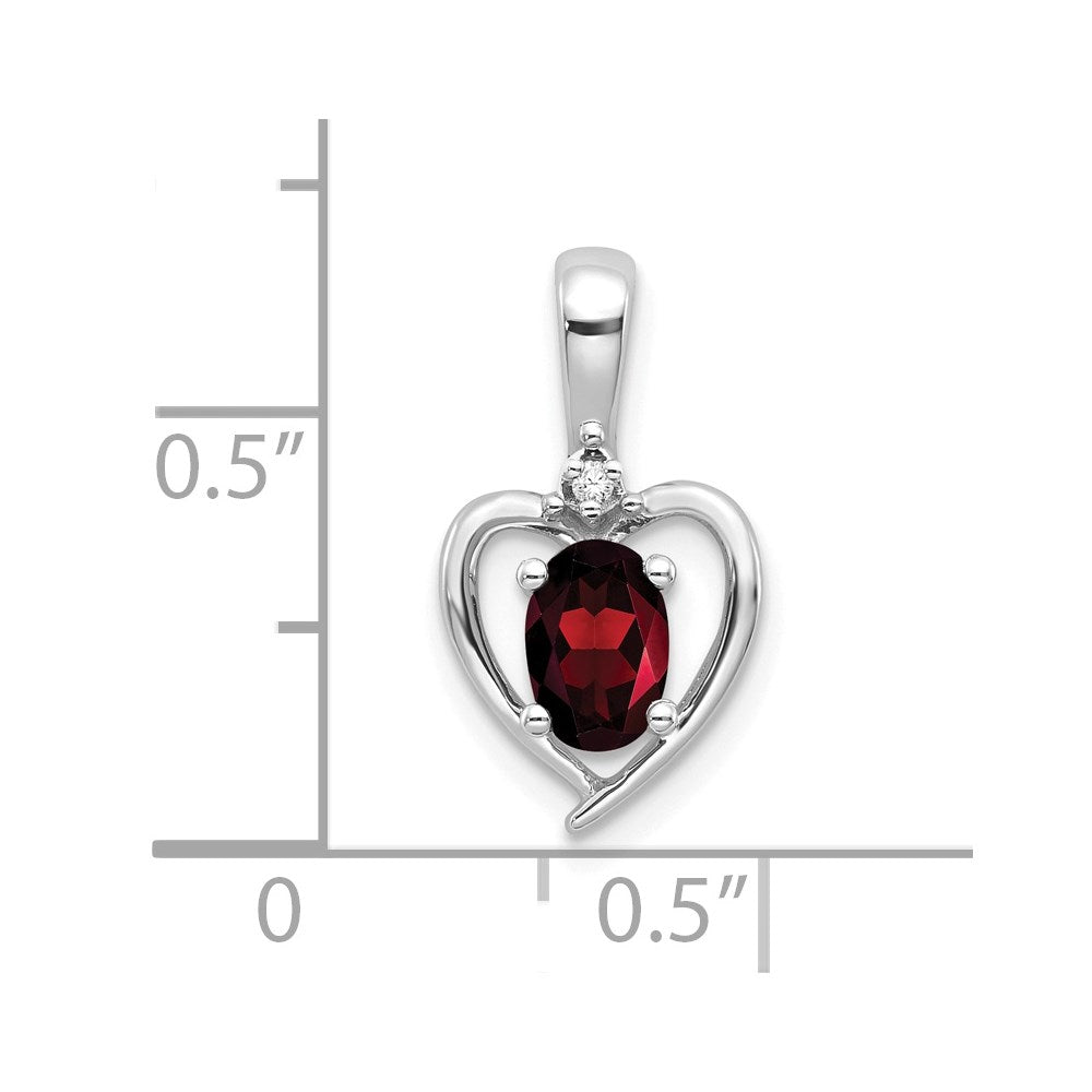 14k White Gold 6x4 Oval January/Garnet and Diamond Heart Pendant