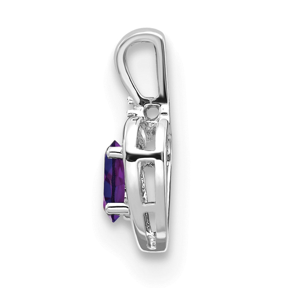 14k White Gold 6x4 Oval February/Amethyst and Diamond Heart Pendant