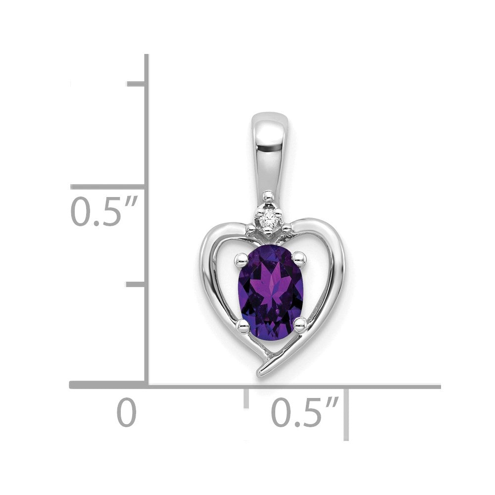 14k White Gold 6x4 Oval February/Amethyst and Diamond Heart Pendant