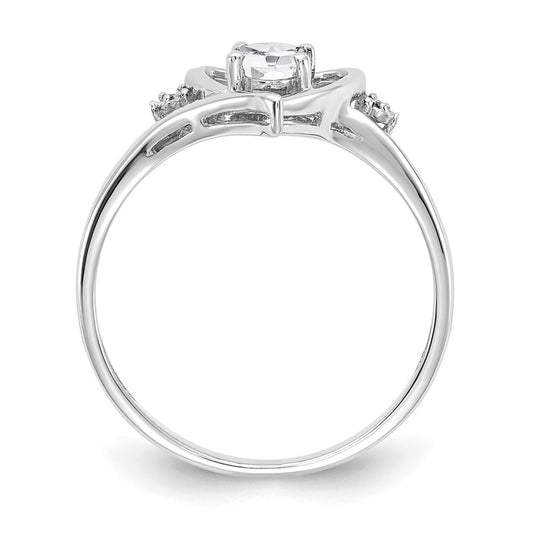 14k White Gold 6x4 Oval April/White Topaz and Diamond Heart Ring