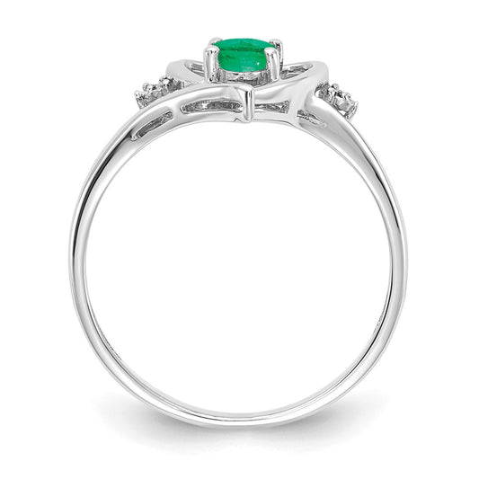 14k White Gold 6x4 Oval May/Emerald and Diamond Heart Ring