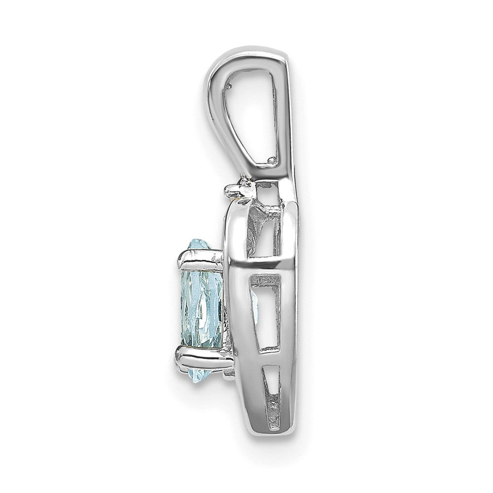 14k White Gold 6x4 Oval March/Aquamarine and Diamond Heart Pendant