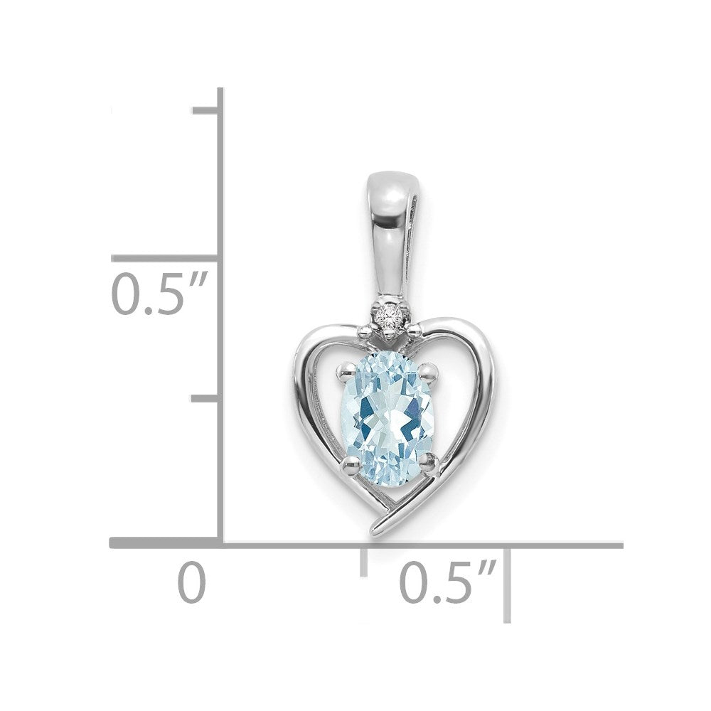 14k White Gold 6x4 Oval March/Aquamarine and Diamond Heart Pendant