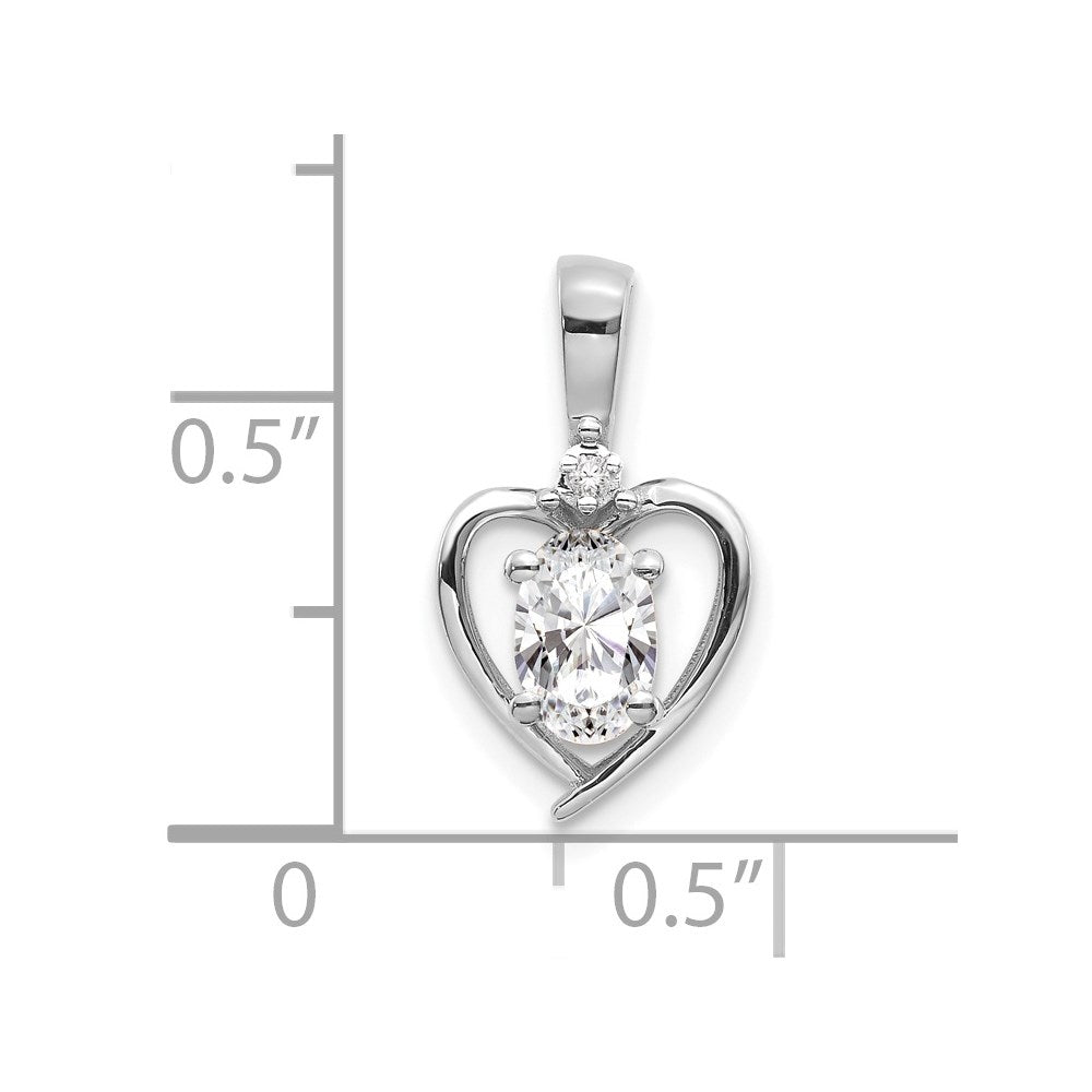 14k White Gold 6x4 Oval April/White Topaz and Diamond Heart Pendant