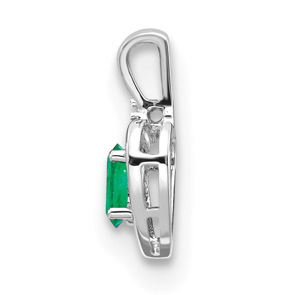 14k White Gold 6x4 Oval May/Emerald and Diamond Heart Pendant