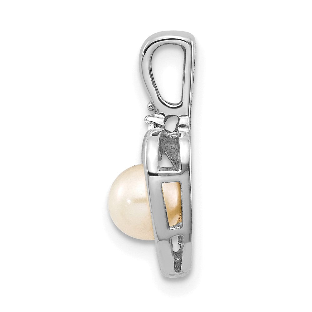 14k White Gold 5.5mm June/Freshwater Cultured Pearl and Diamond Heart Pendant