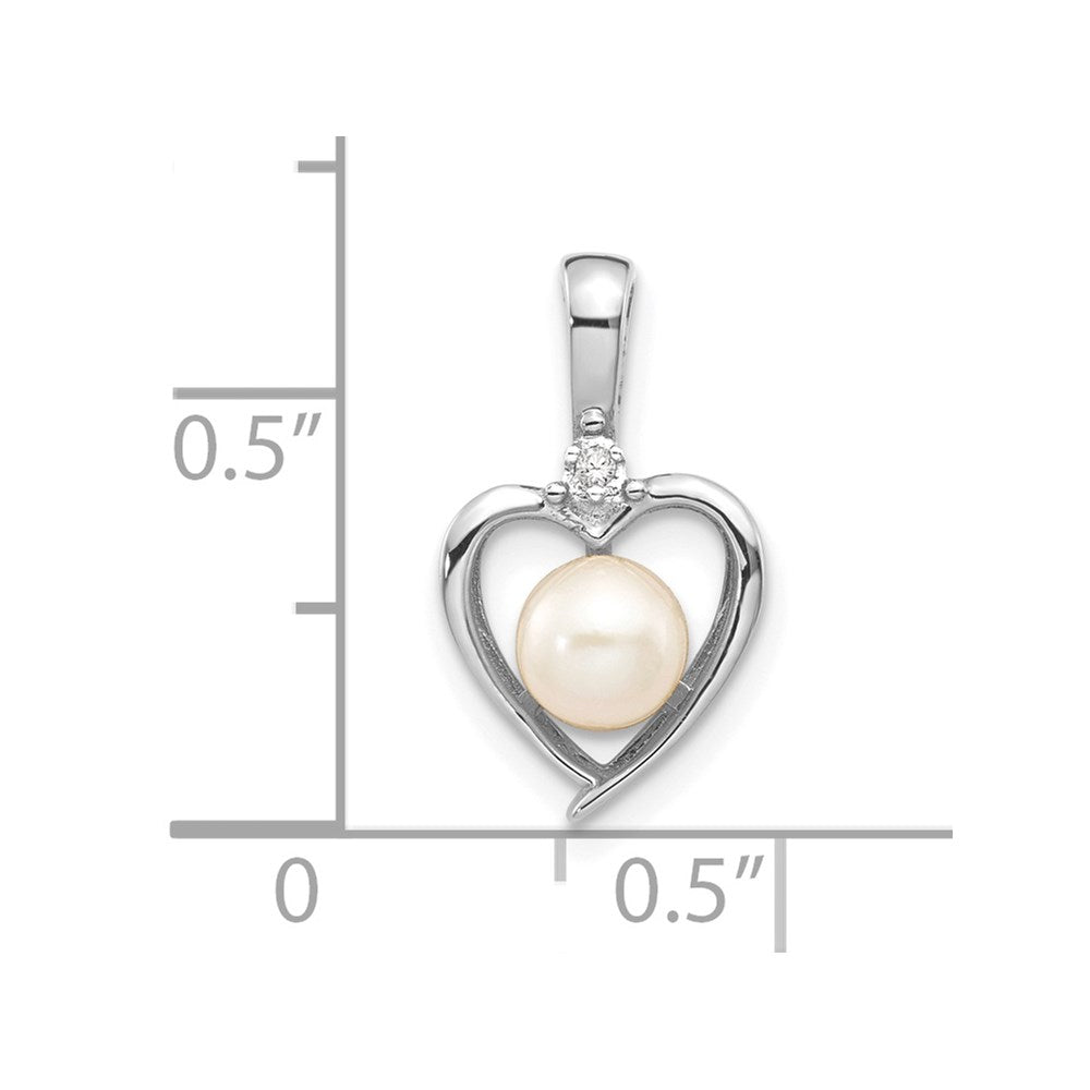 14k White Gold 5.5mm June/Freshwater Cultured Pearl and Diamond Heart Pendant