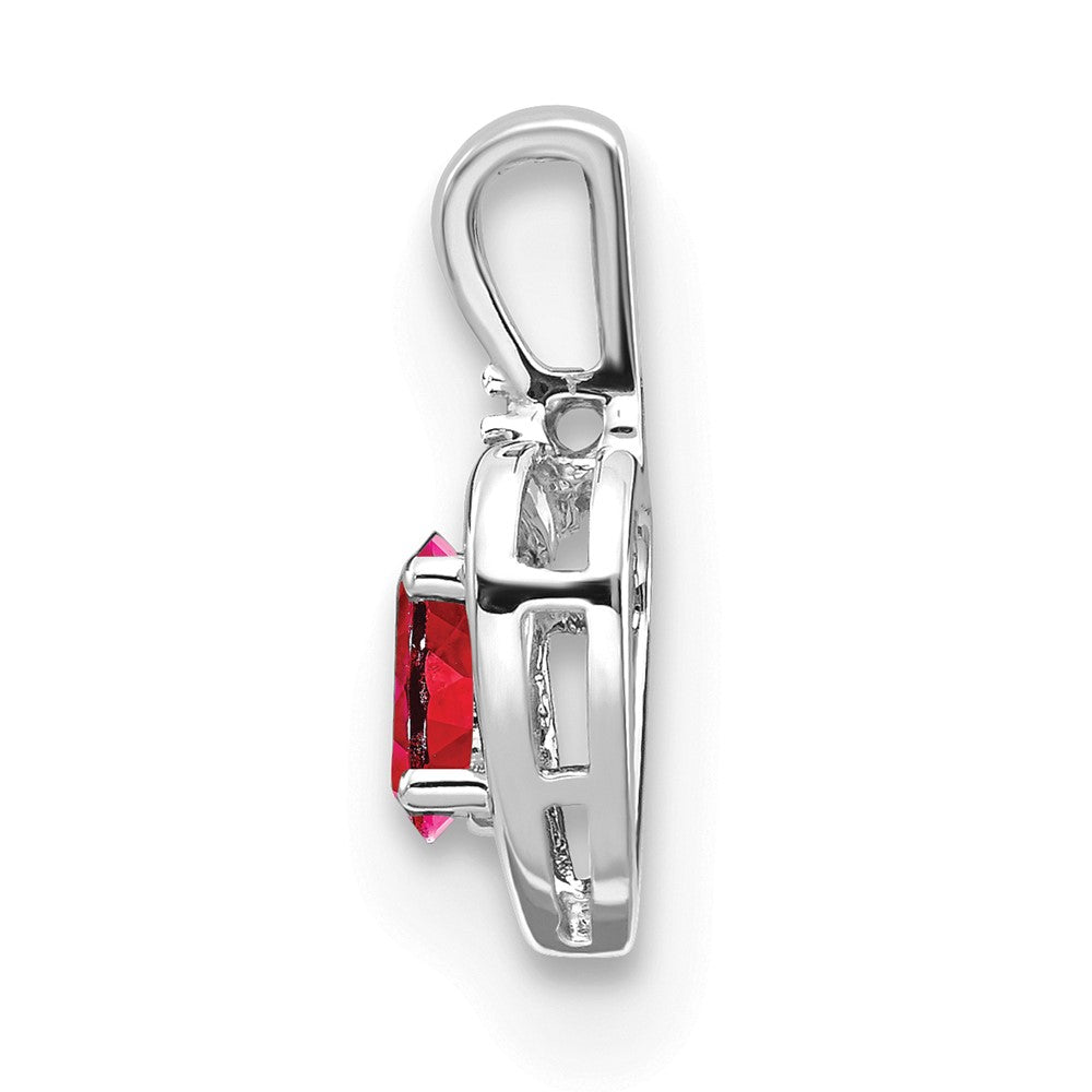 14k White Gold 6x4 Oval July/Ruby and Diamond Heart Pendant