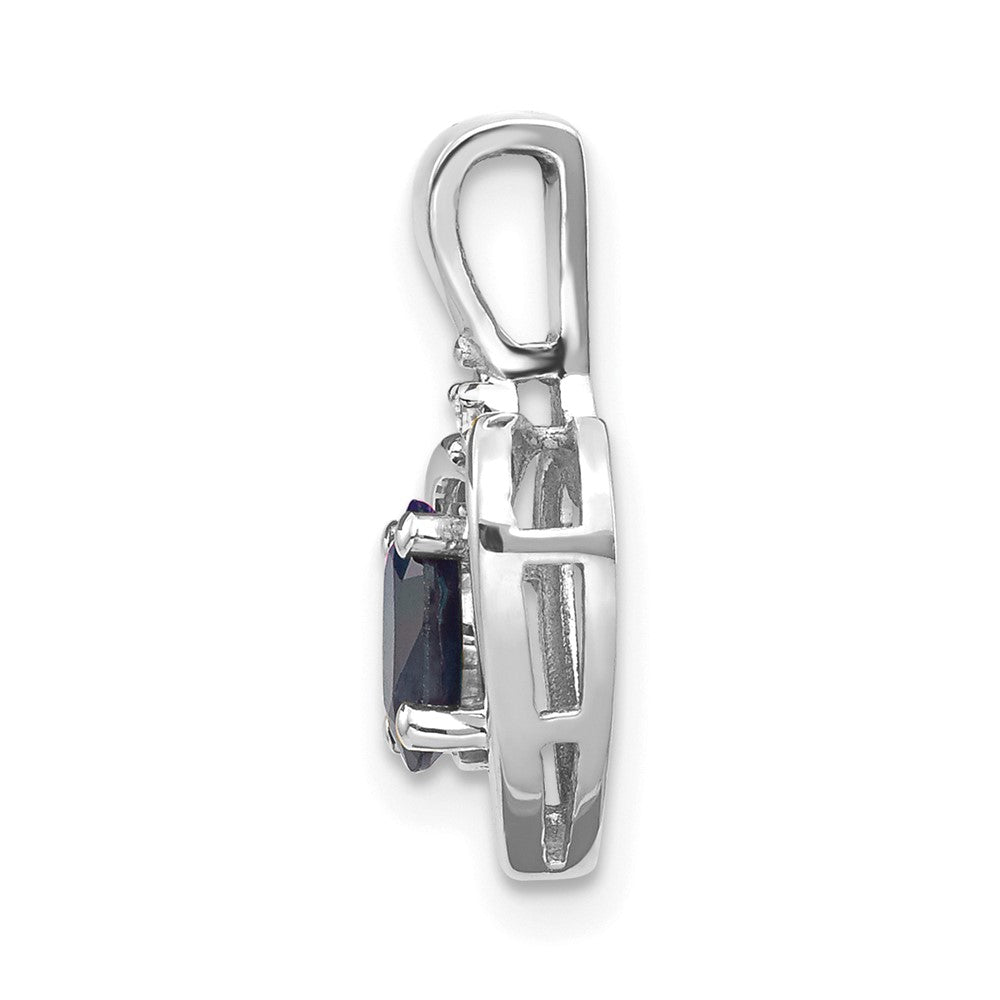 14k White Gold 6x4 Oval September/Sapphire and Diamond Heart Pendant