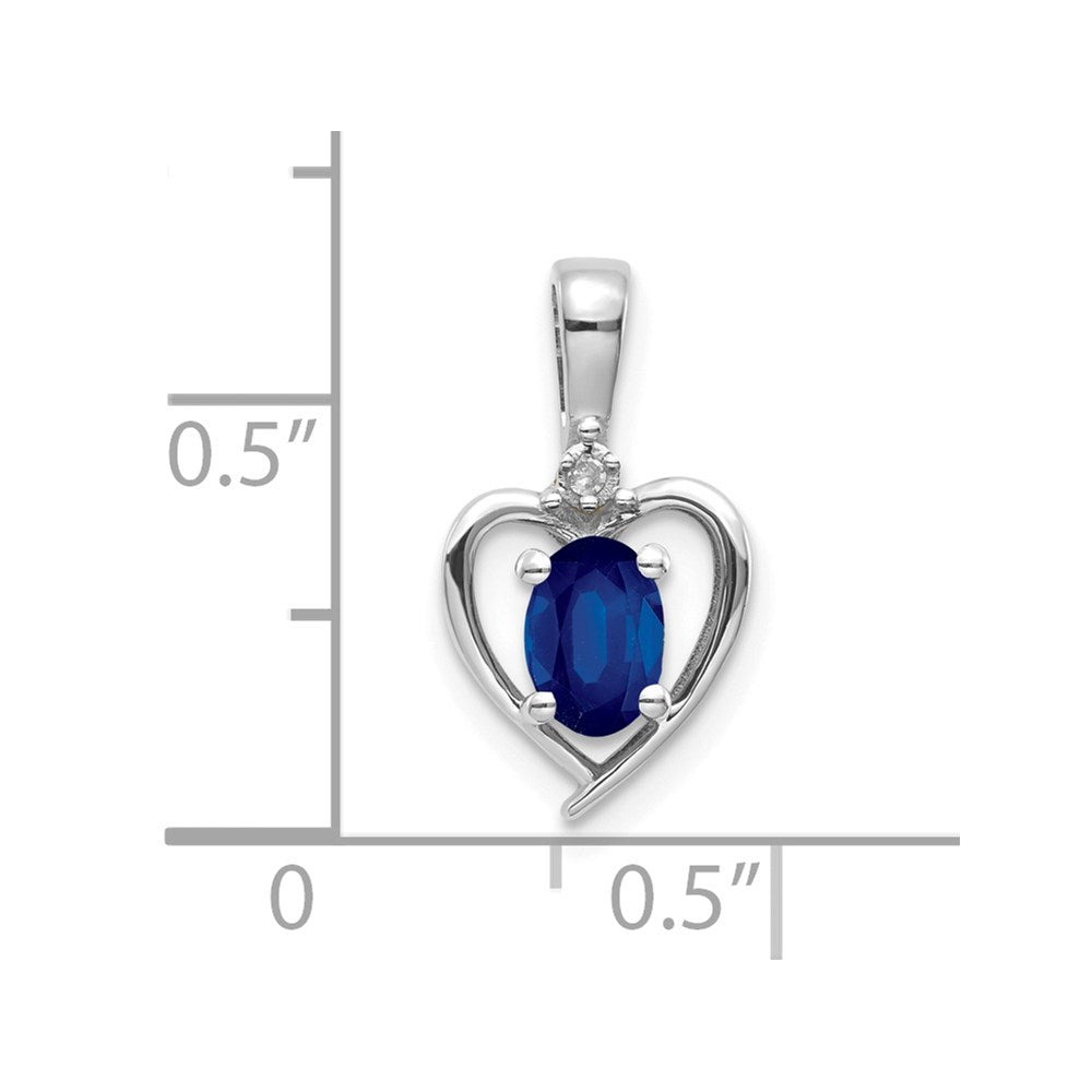 14k White Gold 6x4 Oval September/Sapphire and Diamond Heart Pendant