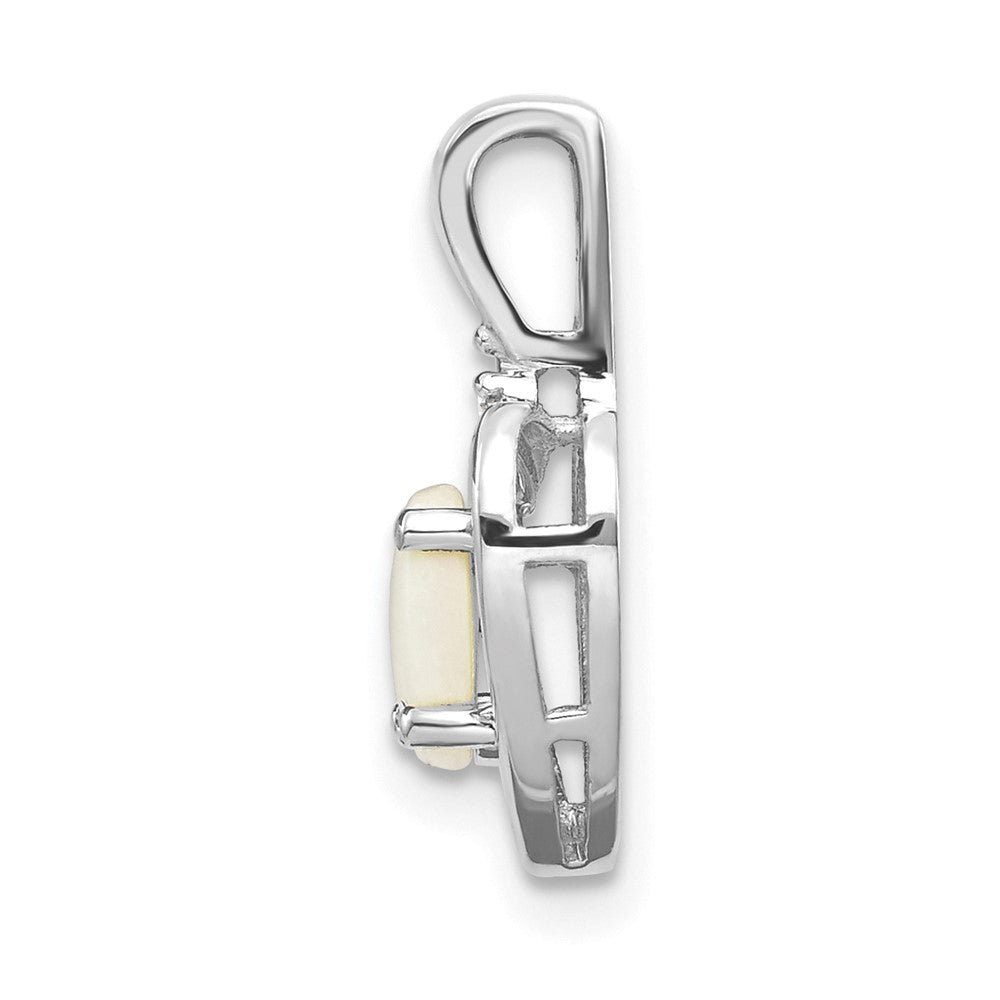 14k White Gold 6x4 Oval October/Opal and Diamond Heart Pendant