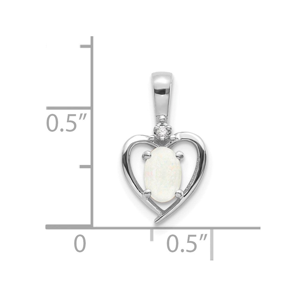 14k White Gold 6x4 Oval October/Opal and Diamond Heart Pendant