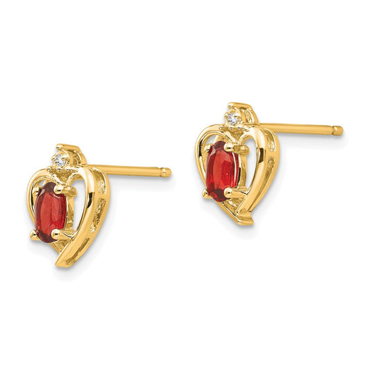 14k 5x3 Oval January/Garnet and Diamond Heart Earrings