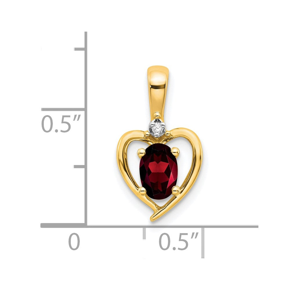 14k 6x4 Oval January/Garnet and Diamond Heart Pendant