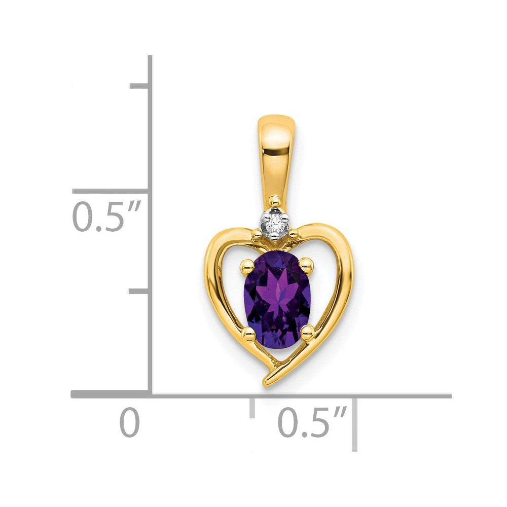 14k 6x4 Oval February/Amethyst and Diamond Heart Pendant