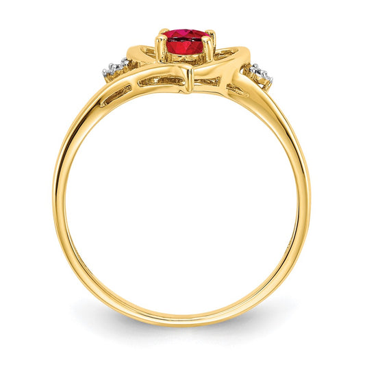 14k 6x4 Oval July/Ruby and Diamond Heart Ring