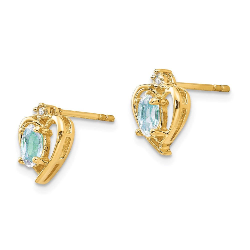 14k 5x3 Oval March/Aquamarine and Diamond Heart Earrings