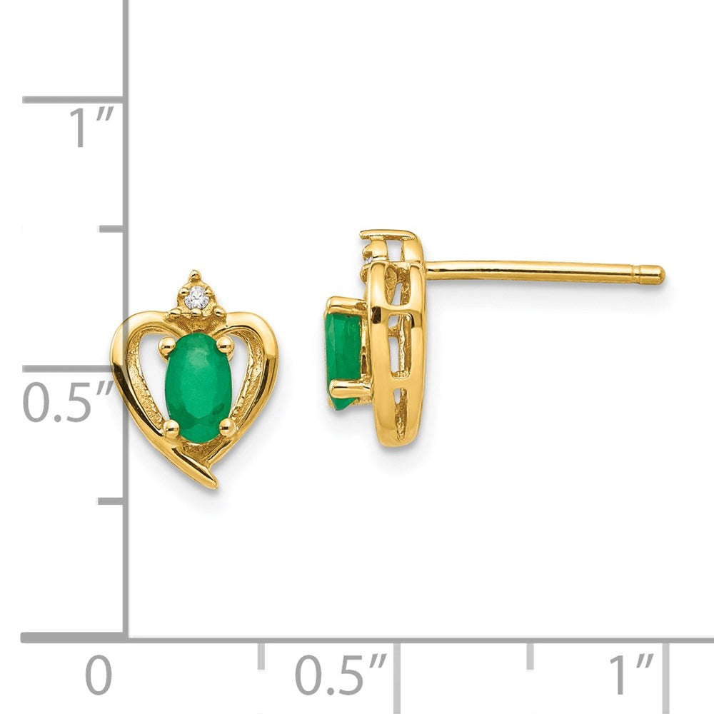 14k 5x3 Oval May/Emerald and Diamond Heart Earrings
