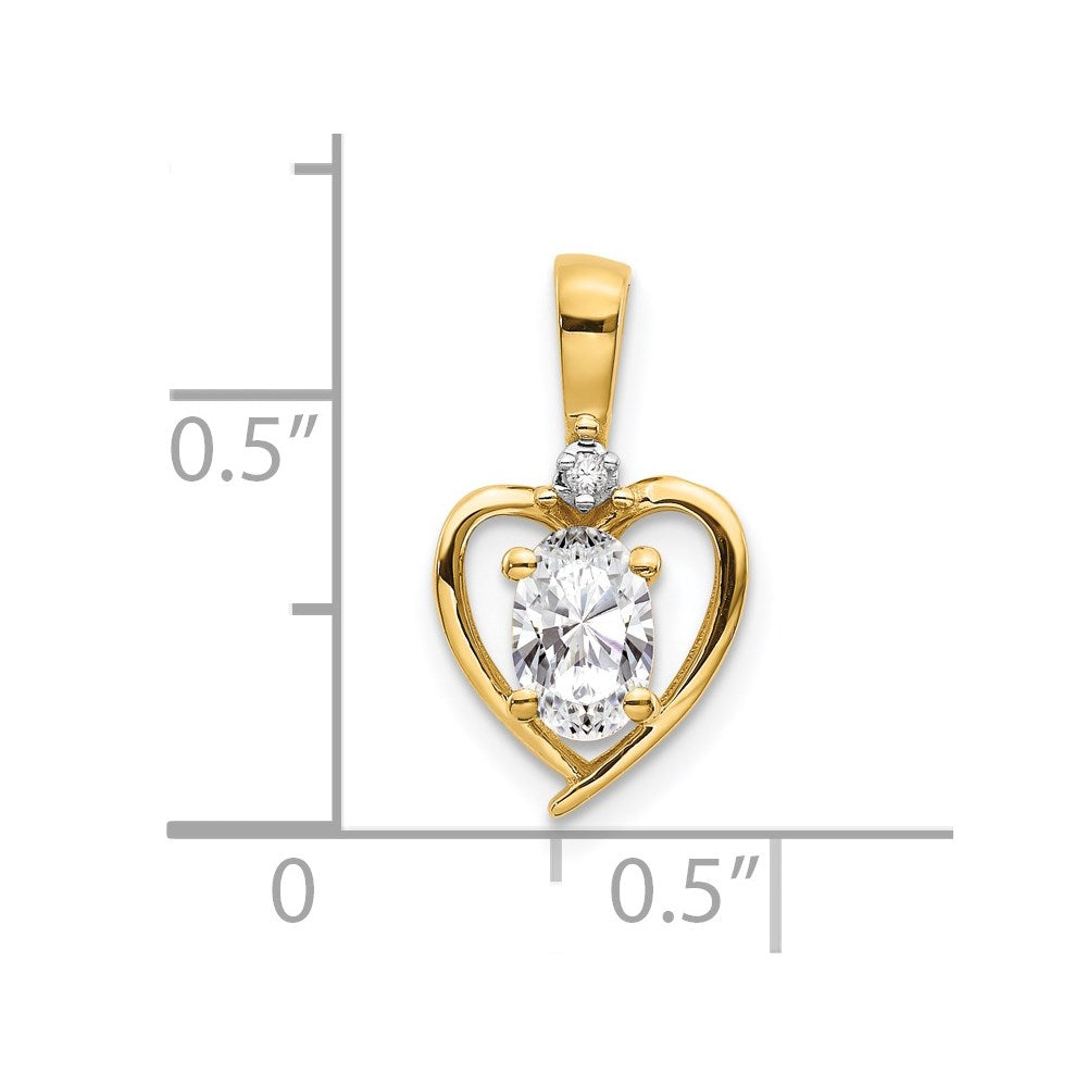 14k 6x4 Oval April/White Topaz and Diamond Heart Pendant