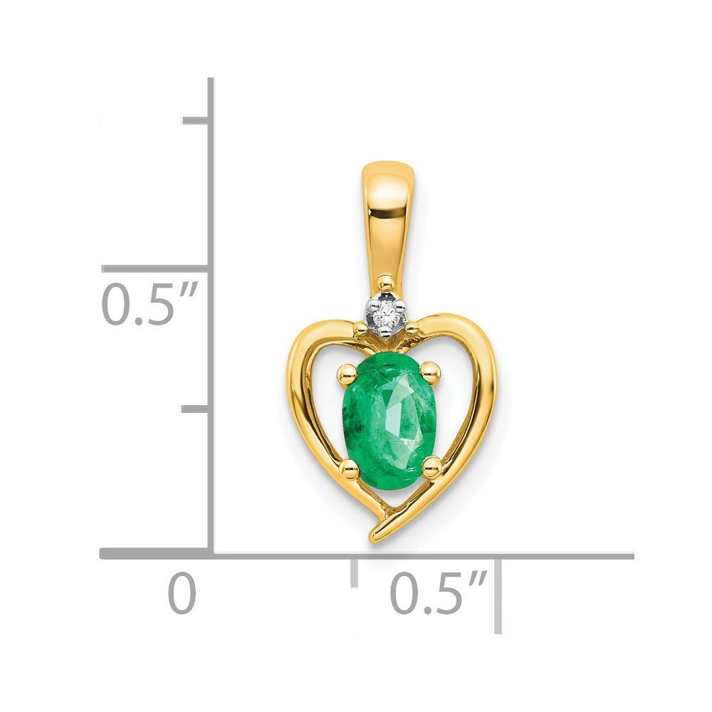 14k 6x4 Oval May/Emerald and Diamond Heart Pendant