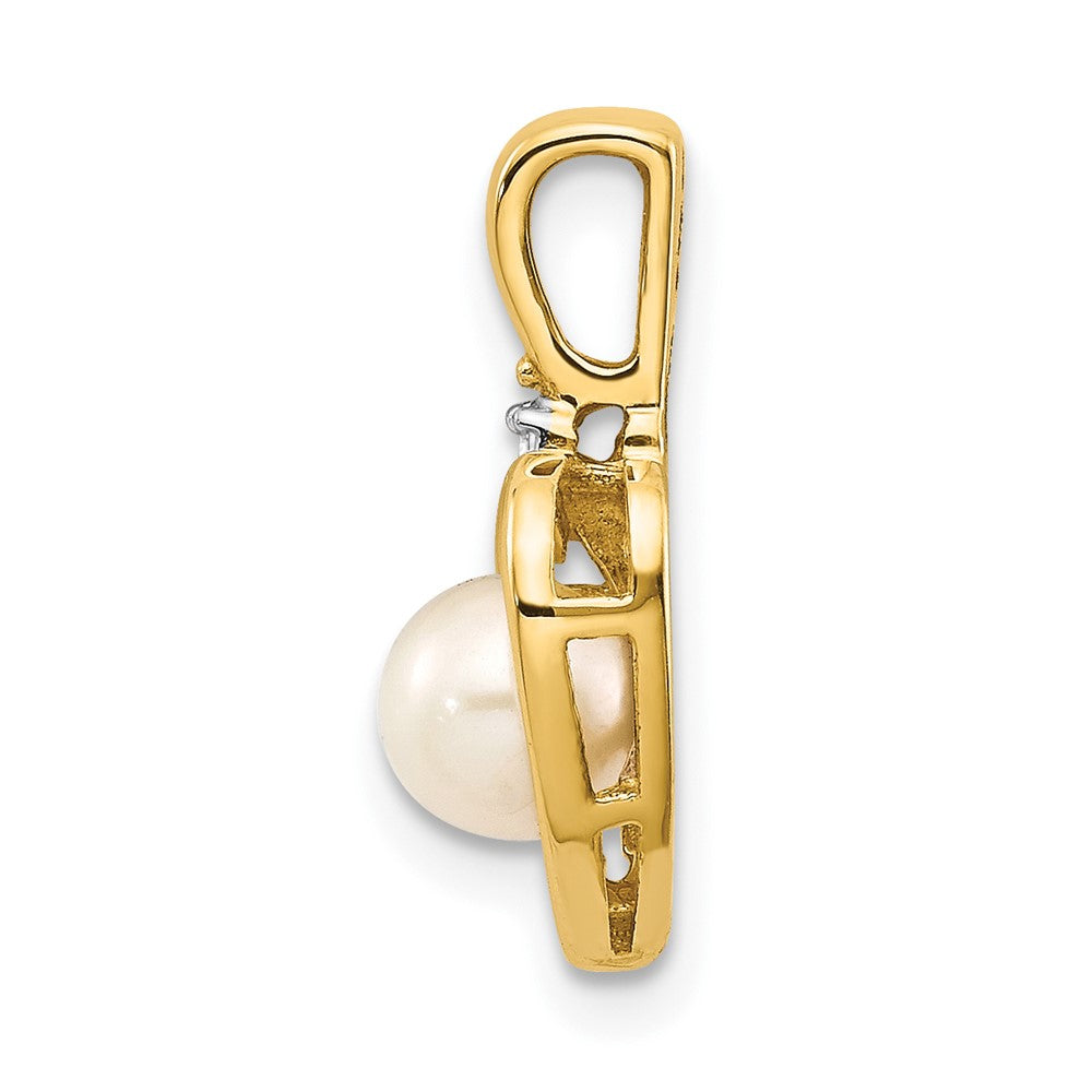14k 5.5mm June/Freshwater Cultured Pearl and Diamond Heart Pendant