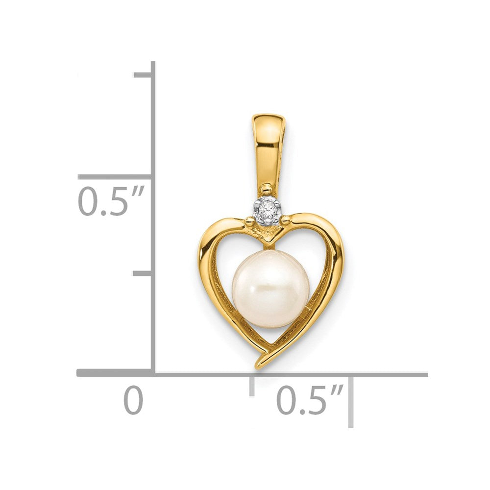 14k 5.5mm June/Freshwater Cultured Pearl and Diamond Heart Pendant